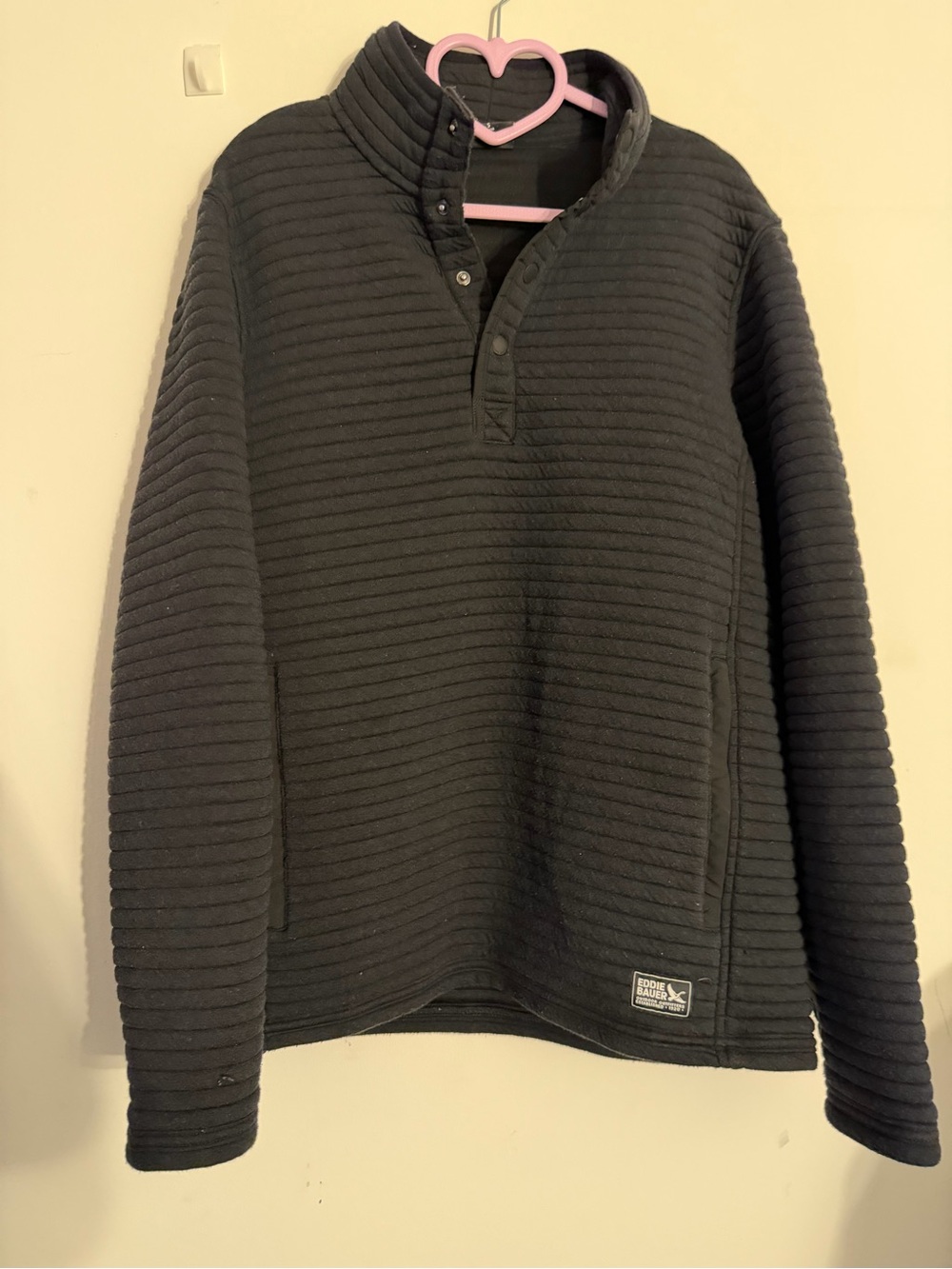 Eddie Bauer Men’s Black Quilted Snap-Front Zip-Up Sweater